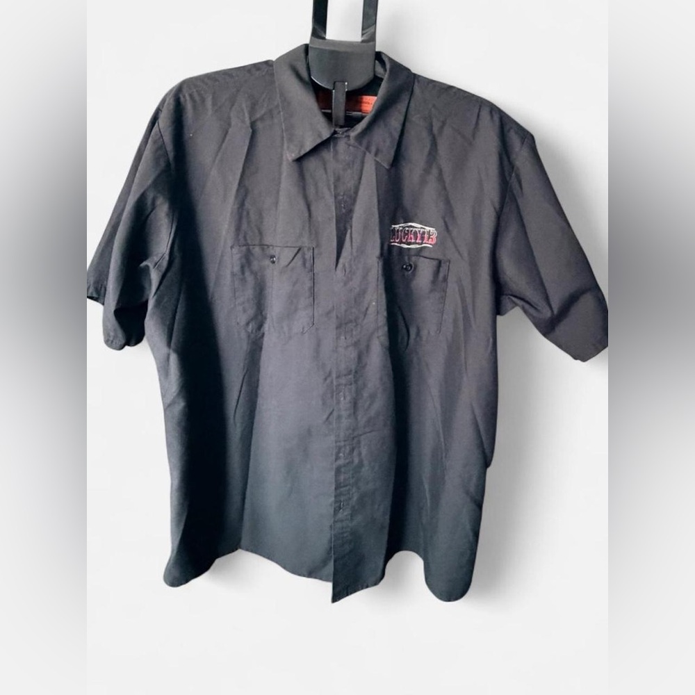 Red Kap Lucky 13  Black Short-Sleeve Casual Button-Down Shirt with Logo